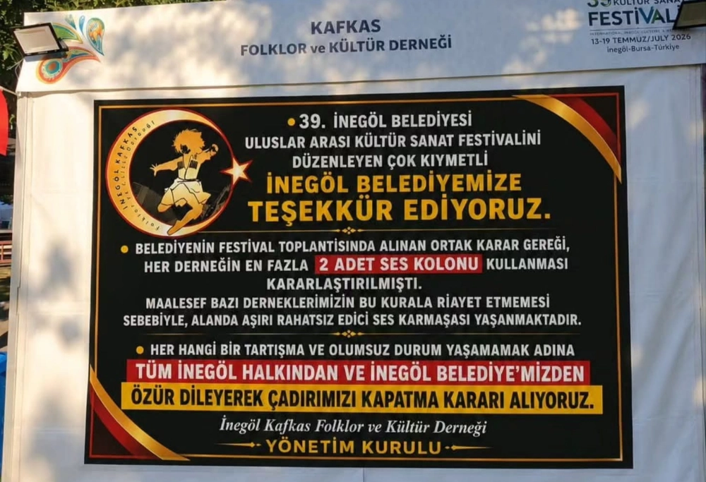 İnegöl Kültür Festivali'nde Ses Krizi: Kafkas Derneği Çadırını Kapatma Kararı Aldı
